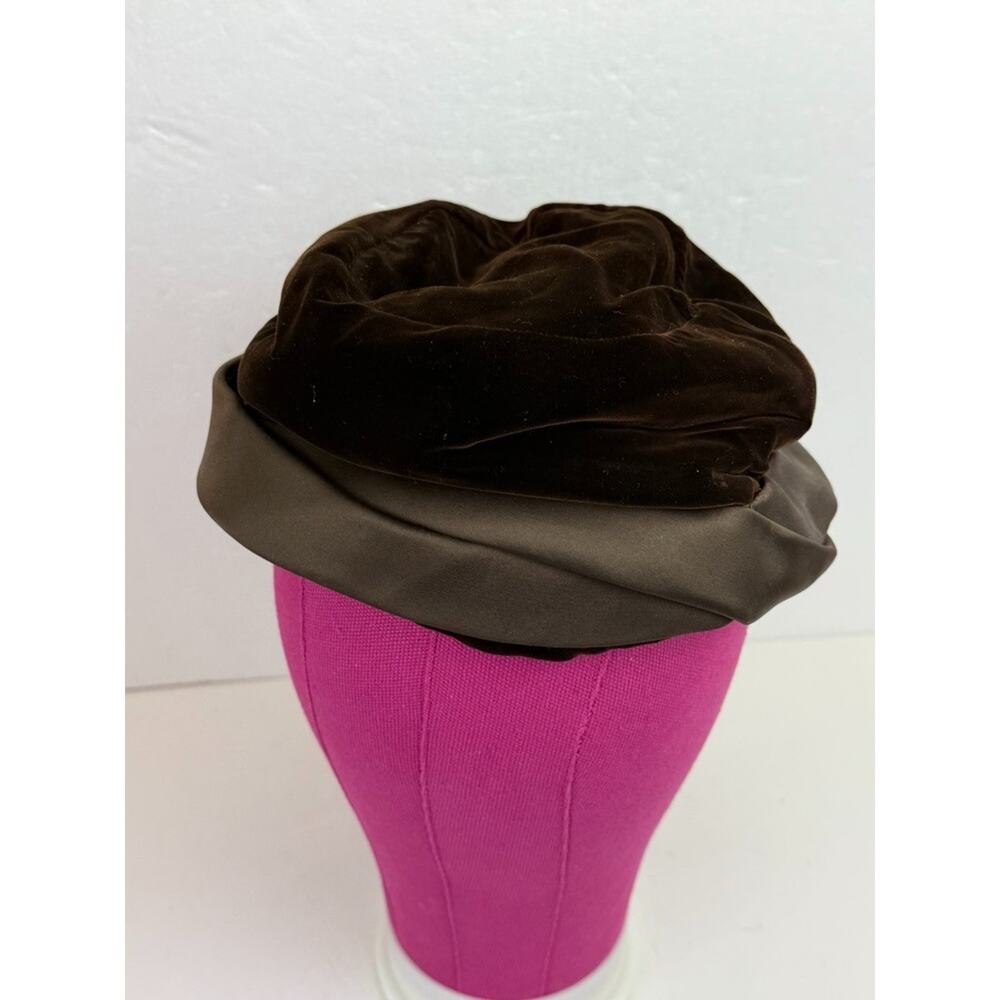 Vintage Lilly Daché Brown Velvet & Satin Turban Hat 1950s Designer Millinery
